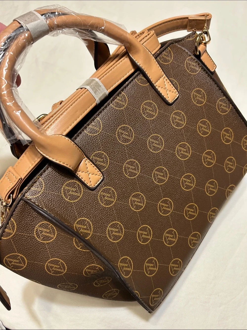 Adrienne Vittadini Brown & Tan Logo Satchel
